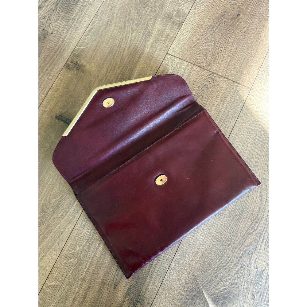 ETIENNE AIGNER 70's red wine gold leather fold over clutch bag purse vintage VTG - Picture 8 of 9